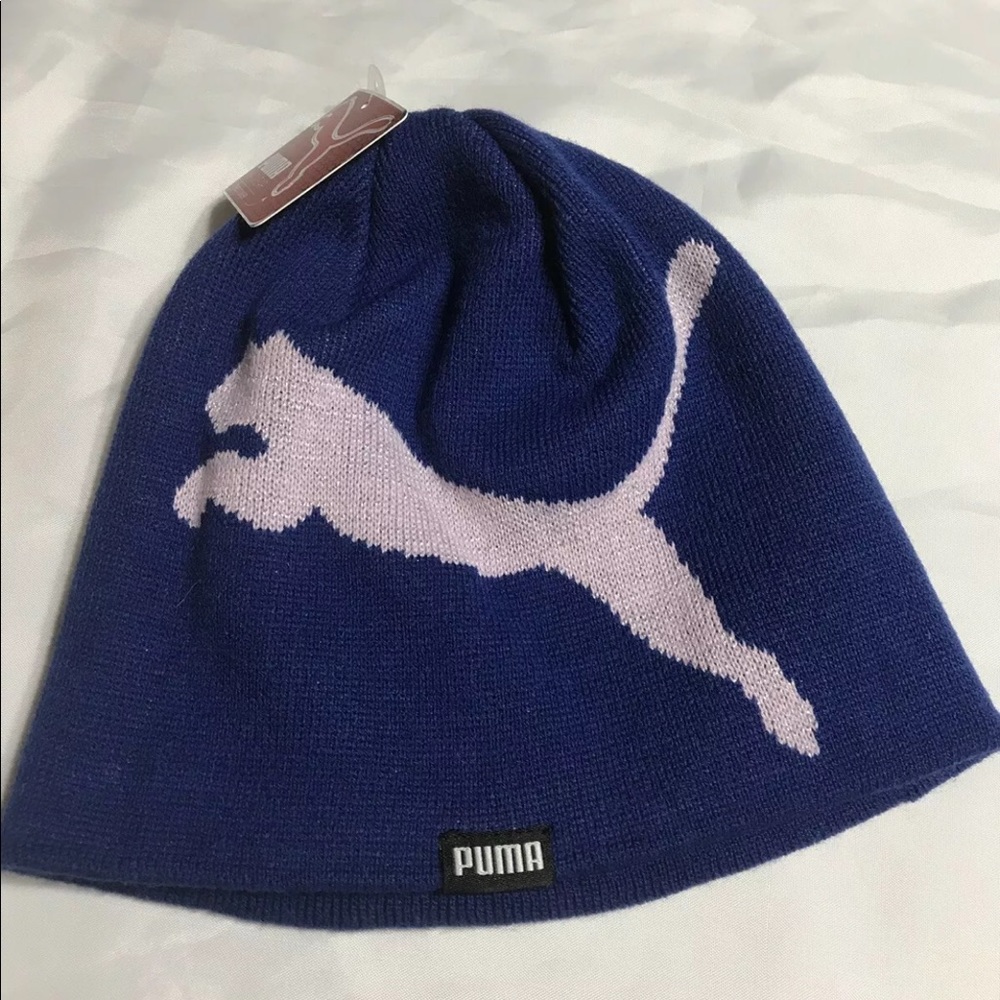 ❌SOLD Puma Blue & Glitter Pink Knit Beanie One Siz